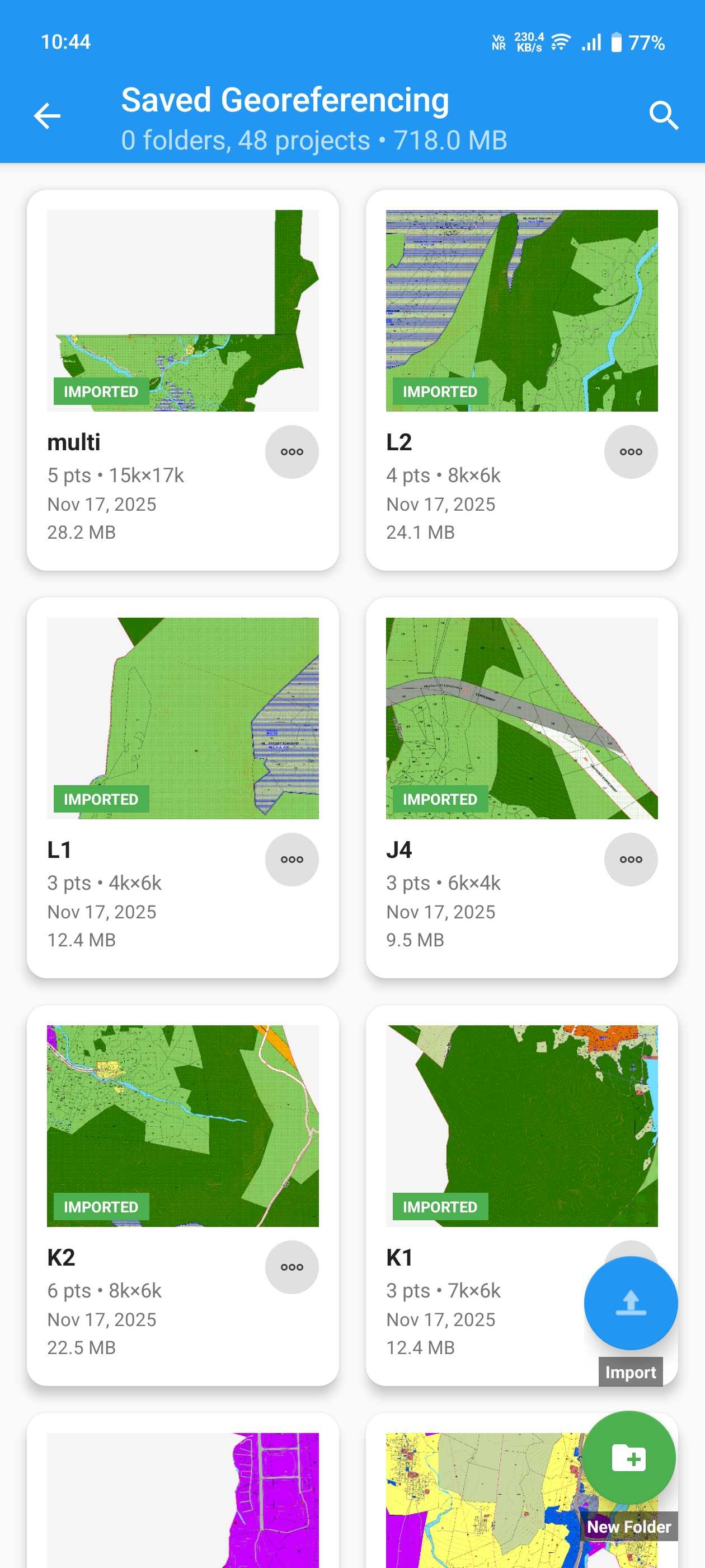 Saved Georeferencing Projects